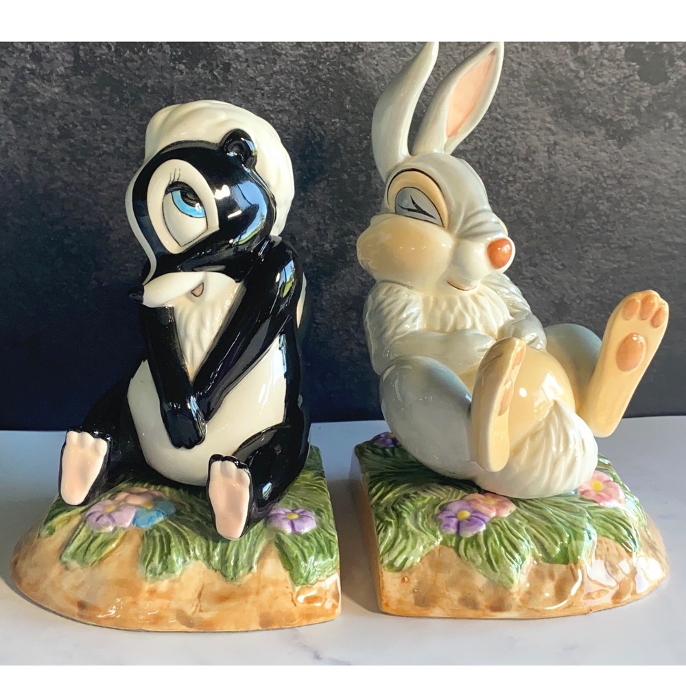 Vintage Rare 1992 Schmid Bambi 'Flower and Thumper' Book Ends Figurines Set